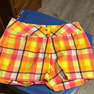 Slazenger Women's Vibrant Plaid Shorts - Orange, Yellow, Pink